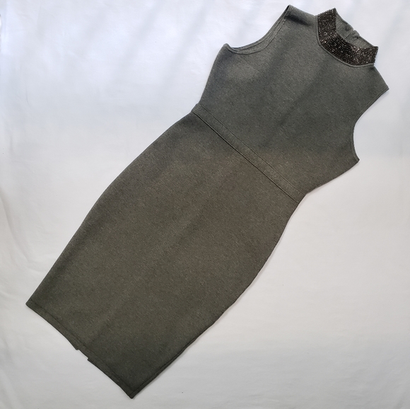 MILLY Gem Collar Sheath Dress Sleeveless in Gray Size Small - Picture 6 of 11